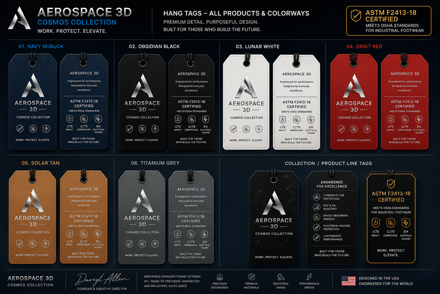 Aerospace 3D hang tags — all colorways